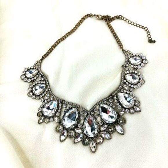 Vintage Fashion Jewelry Statement Necklace Rhinestone Silver Adjustable Chain - Picture 3 of 7
